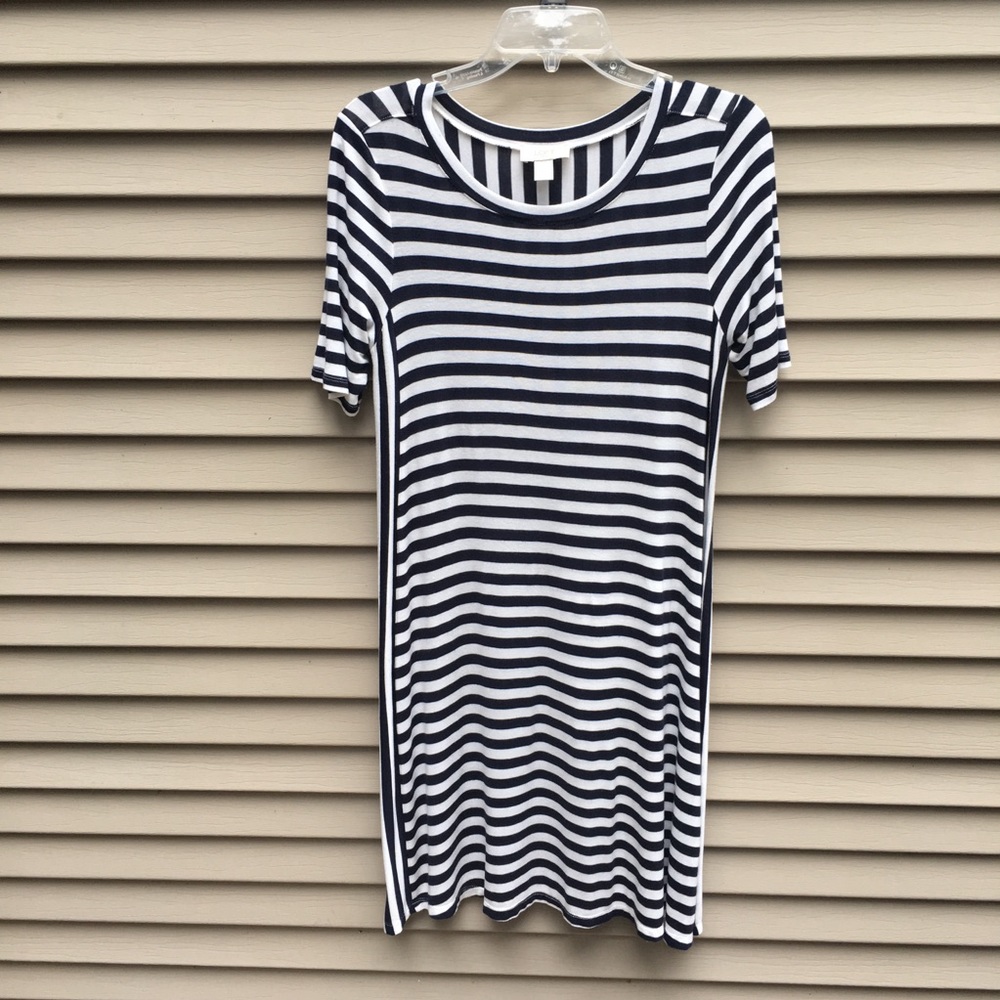 Loft short sleeve soft midi striped A line dress